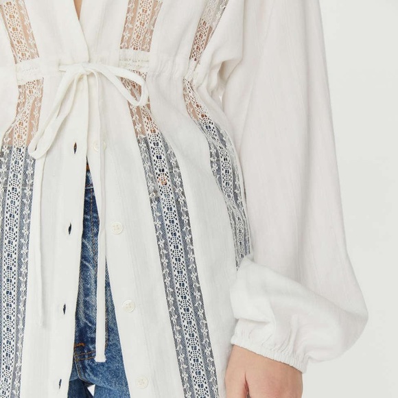 Boho Gauze Eyelet Inset Tie-Front Blouse - Picture 5 of 5